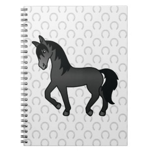 Carnet Cheval noir qui trotte Dessin animé mignon