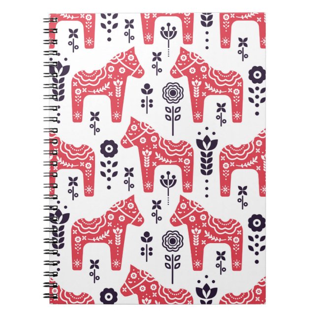Carnet Cheval populaire suédois motif sans couture fleuri (Devant)
