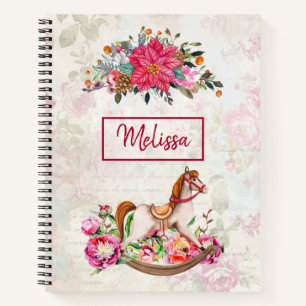 Carnet Cheval rocheux victorien et Poinsettia Noël