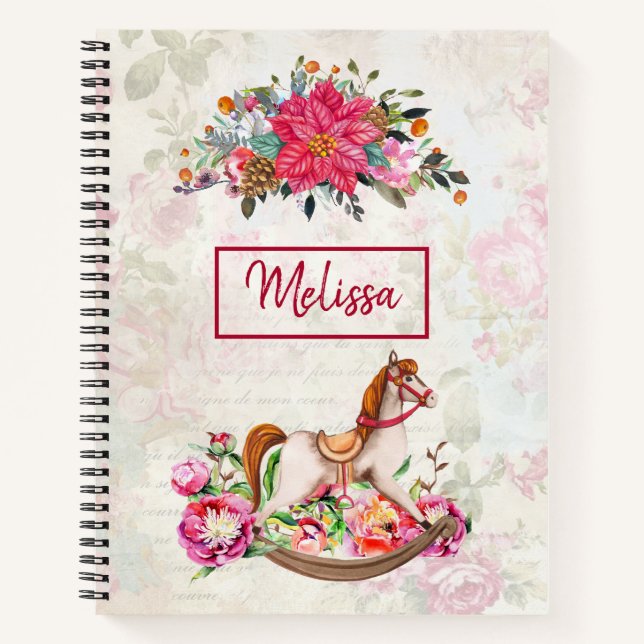 Carnet Cheval rocheux victorien et Poinsettia Noël (Devant)