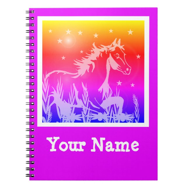 Carnet cheval sauvage rose graphique, personnalisée (Devant)