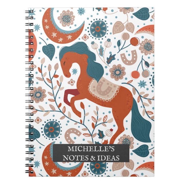 Carnet Cheval Scandinave personnalisé mignon (Devant)