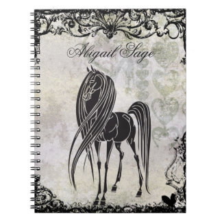 Carnet Cheval Silhouette et Coeurs Grungy personnalisés