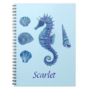 Carnet Chevalier de mer et coquillages bleus personnalisa