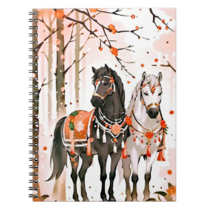 Carnet Chevaux dans une forêt rouge