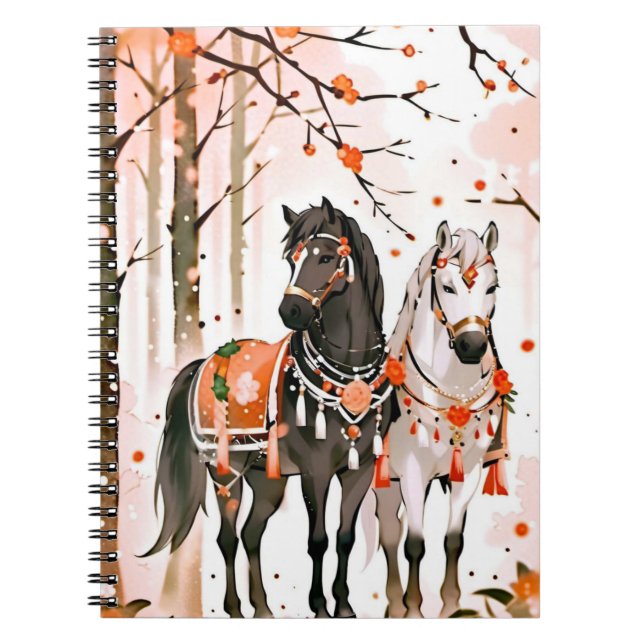 Carnet Chevaux dans une forêt rouge (Devant)