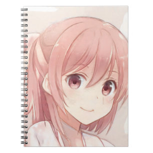 Carnet Cheveux rose souriant anime fille yeux rose manga