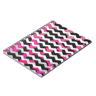 Carnet Chevron Cow Hot rose et noir