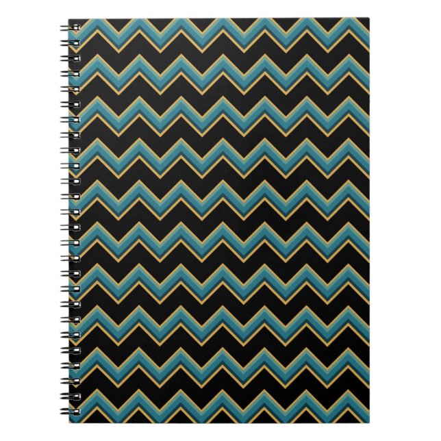 Carnet Chevron turquoise noir et or (Devant)