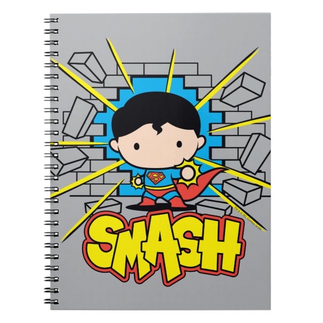 Carnet Chibi Superman Frappant À Travers Un Mur De Brique (Devant)