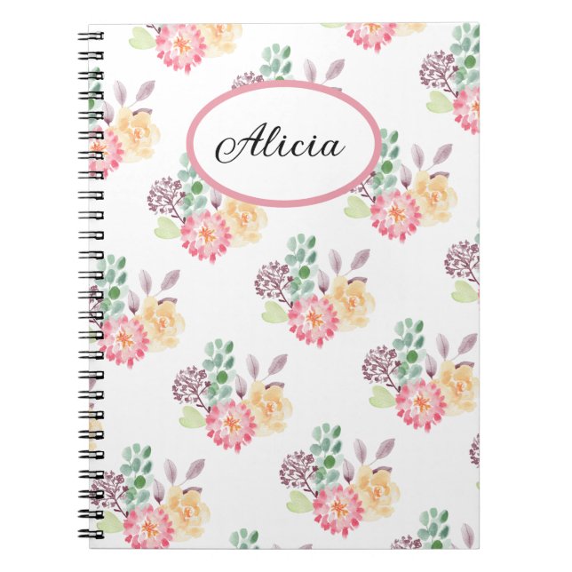 Carnet Chic aquarelle motif floral Monogramme (Devant)