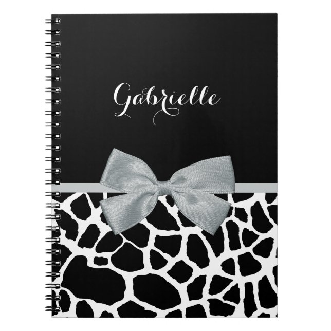 Carnet Chic Black and White Giraffe Imprimer Bow gris arg (Devant)