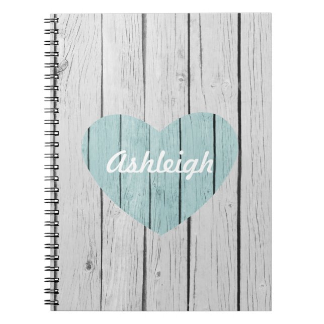 Carnet Chic blanc rustique Faux Wood Heart (Devant)
