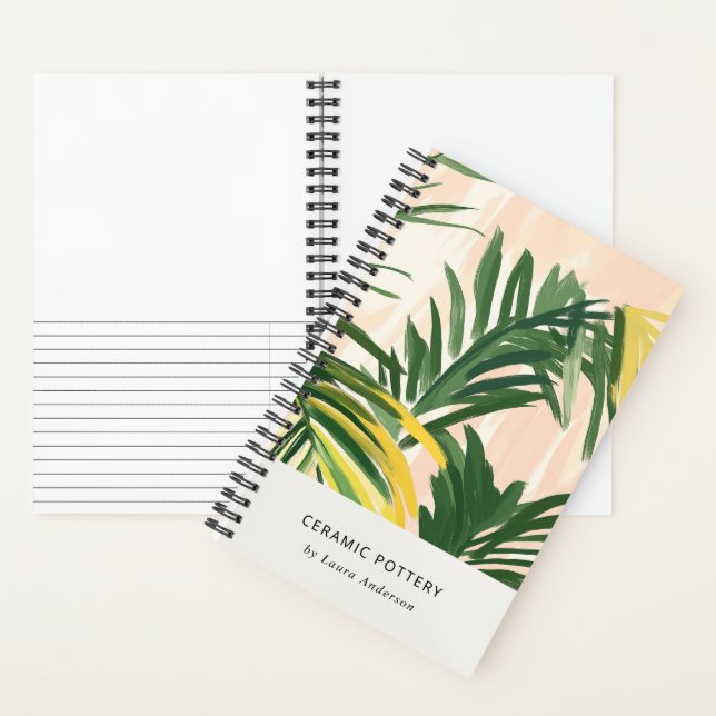 Carnet Chic Boho Blush Green Tropical Palm Plage Feuille (À l'intérieur)