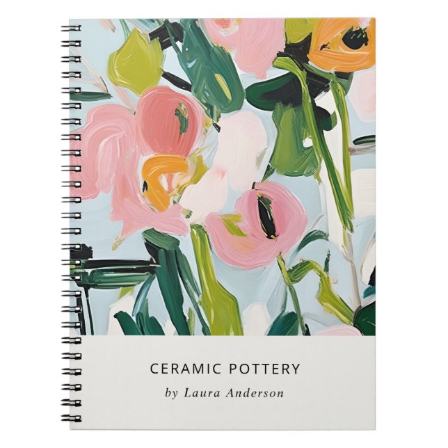 Carnet Chic Boho coloré rose bleu vert peint Floral (Devant)