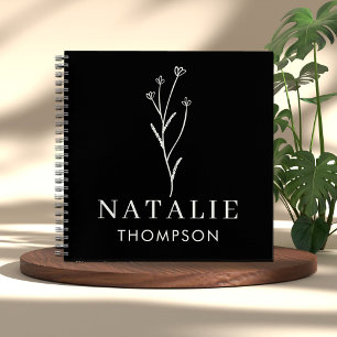 Carnet Chic Boho tendance Nom personnalisé noir et blanc