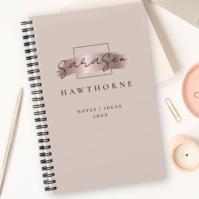 Carnet Chic Brush Stroke Faux Rose Gold Elegant Monogramm (Créateur téléchargé)
