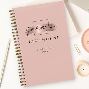 Carnet Chic Brush Stroke Faux Rose Gold Elegant Monogramm