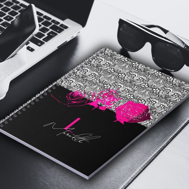 Carnet Chic dentelle & Roses Personnalisé (Créateur téléchargé)