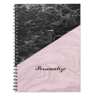 Carnet Chic Elegant Marbre Noir Rose Personnalisé