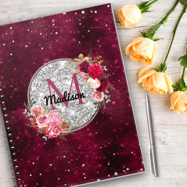 Carnet Chic faux argent Parties scintillant Bourgogne Flo (Créateur téléchargé)