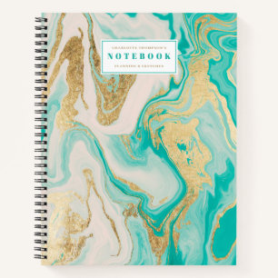 Carnet Chic feuille or bleu turquoise motif en marbre bei