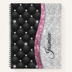 Carnet Chic girly faux parties scintillant argent noir ro
