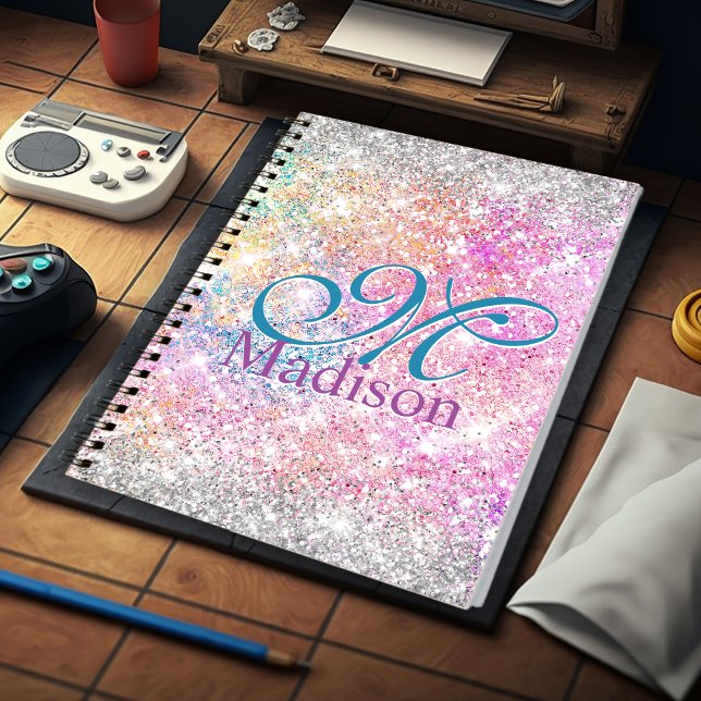 Carnet Chic irisé rose argent faux parties scintillant mo (Créateur téléchargé)