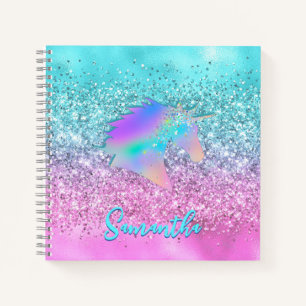 Carnet Chic Licorne Rose Aqua Pailleté Glam monogramme