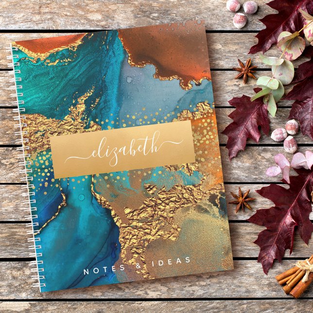 Carnet Chic marbre aquarelle glam or turquoise orange (Créateur téléchargé)