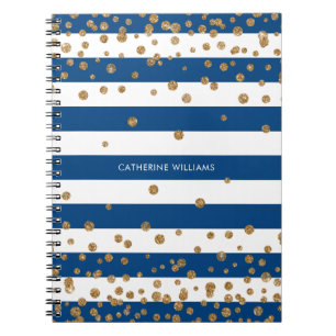 Carnet Chic Marine Bleu Blancs Parties scintillant Or Con