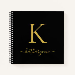 Carnet Chic Modern Black Gold Monogramme Nom