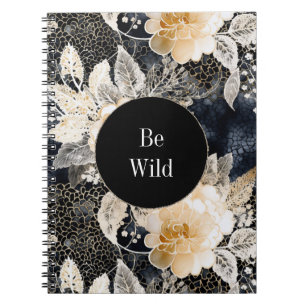 Carnet Chic noir Pêche blanc floral léopard animal