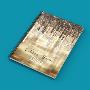 Carnet Chic or brun gouttelettes parties scintillant mono