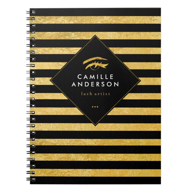 Carnet chic personnalisable d'artiste de cil d'or (Devant)