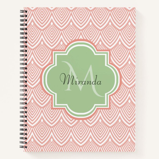 Carnet Chic Pink Arched Scallops Soft Green Monogramme No (Devant)