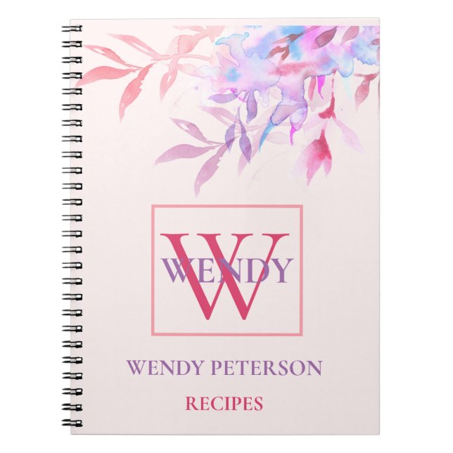 Carnet Chic printemps floral rose Monogramme Recette livr (Devant)