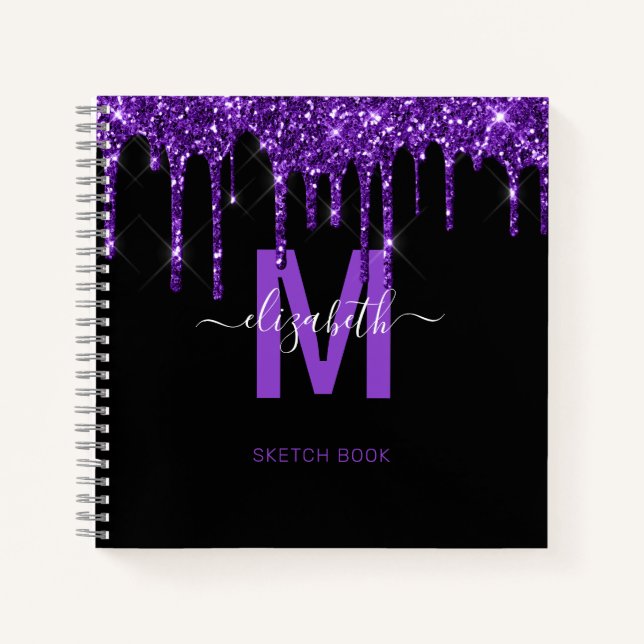Carnet Chic Purple Driple Parties scintillant Nom du mono (Devant)