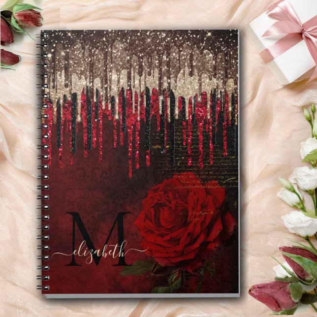 Carnet Chic rouge fleurs or gouttes parties scintillant m (Créateur téléchargé)