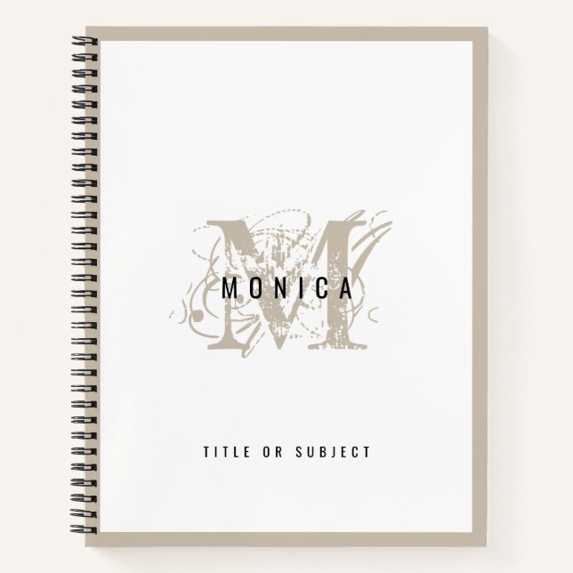 Carnet Chic Rustique moderne Beige Monogramme Bureau de l (Devant)