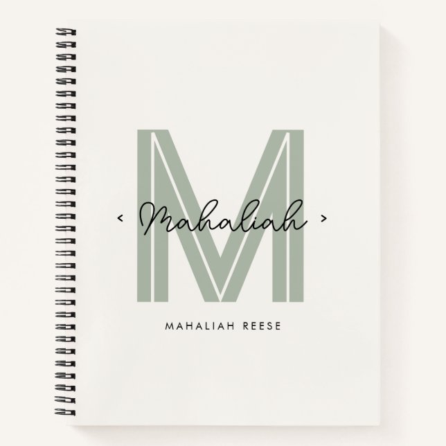 Carnet Chic Sage Green Monogramme Nom du script (Devant)