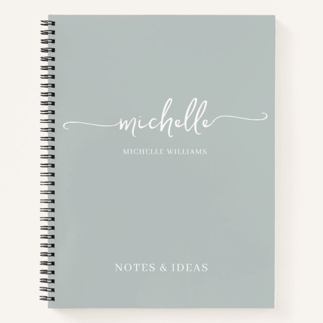 Carnet Chic Sage Green Monogramme Nom Signature (Devant)