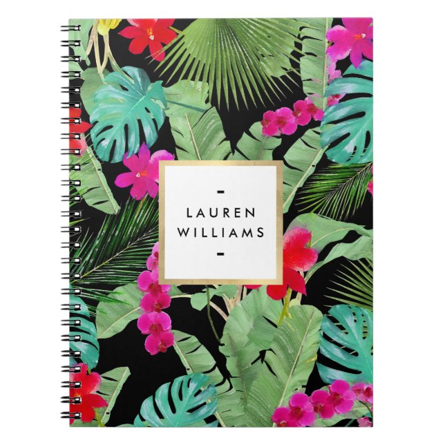 Carnet Chic Tropical Print Aquarelle Noire (Devant)