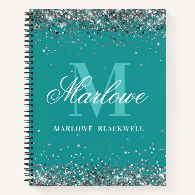 Carnet Chic Turquoise Monogramme Parties scintillant arge (Devant)