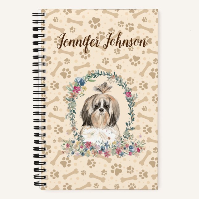 Carnet Chien à cheveux longs Shih Tzu Empreinte de patte  (Recto)