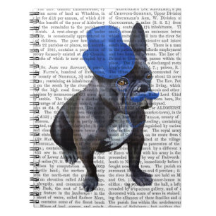 Carnet Chien à tête bleue avec chapeau bleu et moustache