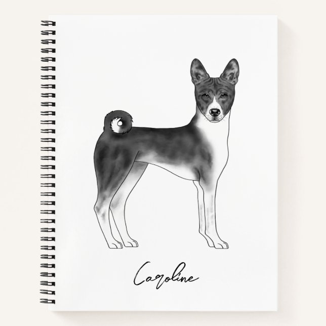 Carnet Chien Basenji En Noir Et Blanc Avec Nom Personnali (Devant)
