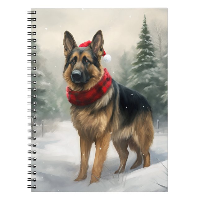 Carnet Chien berger allemand en Noël de neige (Devant)