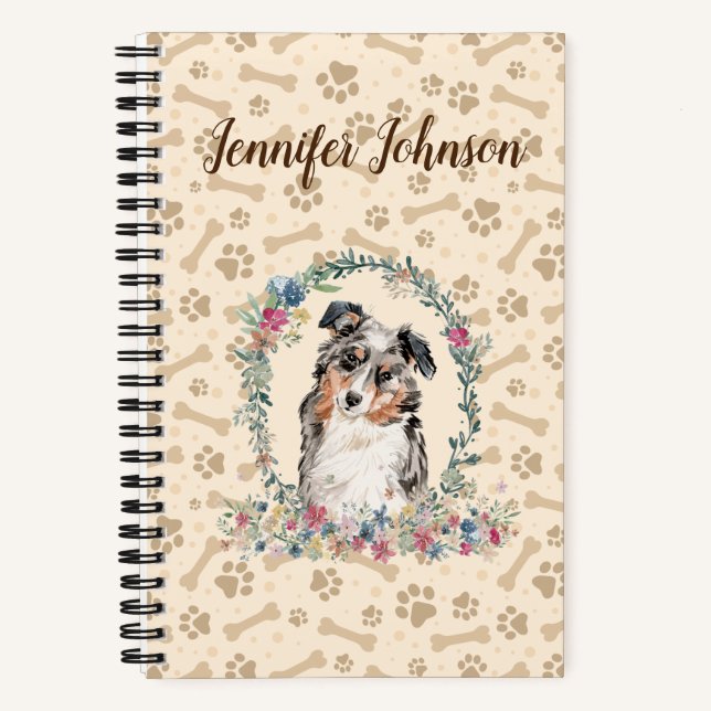 Carnet Chien berger australien Empreinte de patte & Cute  (Recto)