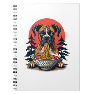 Carnet Chien Boxer Vintage Mangeant Ramen Coucher de Sole